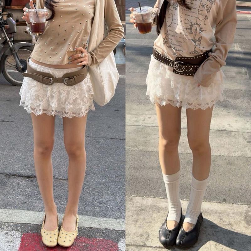 BY0493 กระโปรงลูกไม้เอวต่ำทรงสอบสั้น** มีซับใน benly co