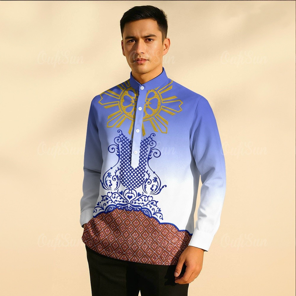 2026 Vintage เสื้อสําหรับชาย Barong Tagalog Mens Modern Plus แขนยาว Barong เสื้อธุรกิจเสื้อลําลอง
