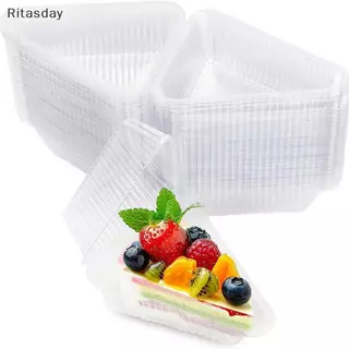 Ritasday 50/100 ชิ้นเค้กคอนเทนเนอร์สามเหลี่ยมใสกล่องขนมอาหาร Paing กล่อง Staable แซนวิชสําหรับเค้กผลไม้ใหม่
