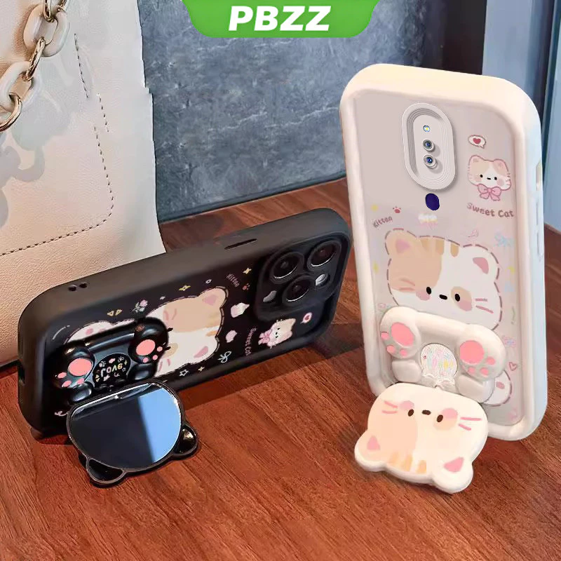 PBZZ FOR เคส เคสสําหรับ OPPO F11 Pro OPPO F11 เคสโทรศัพท์ Softcase ซิลิโคนกันกระแทกการออกแบบใหม่ความงามการ์ตูนแมวพร้อมที่วางสําหรับกระจก JTMMZJ01