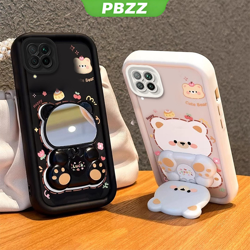 PBZZ เคสสําหรับ huawei nova 7i nova7 i เคสโทรศัพท์ Softcase ซิลิโคนกันกระแทกการออกแบบใหม่ความงามกระจกหมุนได้น่ารักหมีพร้อมที่วาง JTXXZJ01