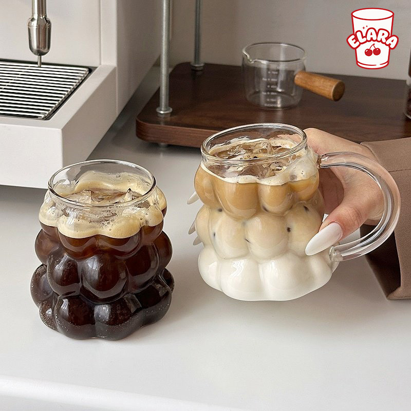 แก้วกระจกลายองุ่น 350ml | มี/ไม่มีหูจับ | แก้วกาแฟเย็น ชานม น้ำผลไม้ สไตล์อินสตา ปลอดสารตะกั่ว เหมาะบ้าน คาเฟ่