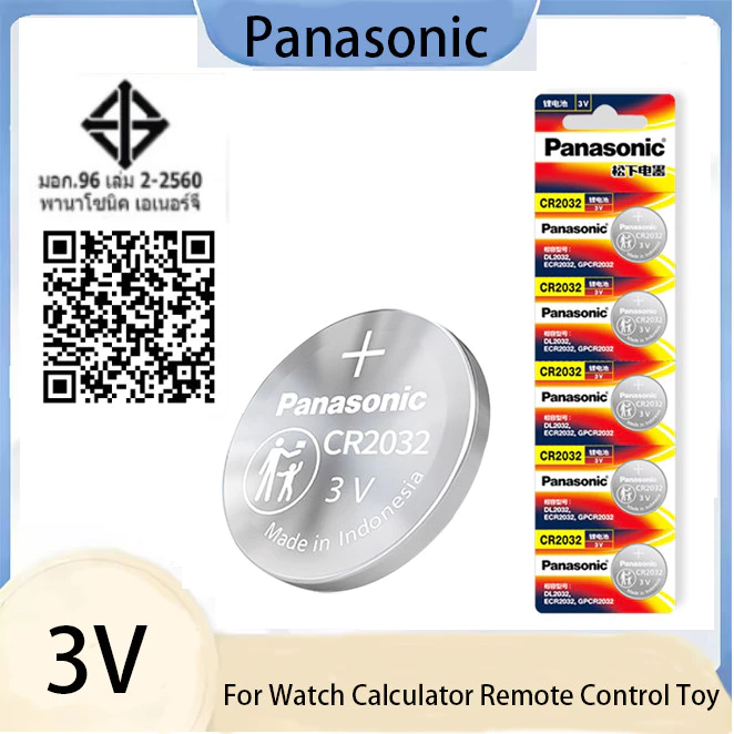 5 ชิ้น Panasonic CR2032 CR 2032 DL2032 ECR2032 BR2032 แบตเตอรี่ลิเธียม 3V Kalkulator Jam รีโมทคอนโทรล Mainan Tombol Sel