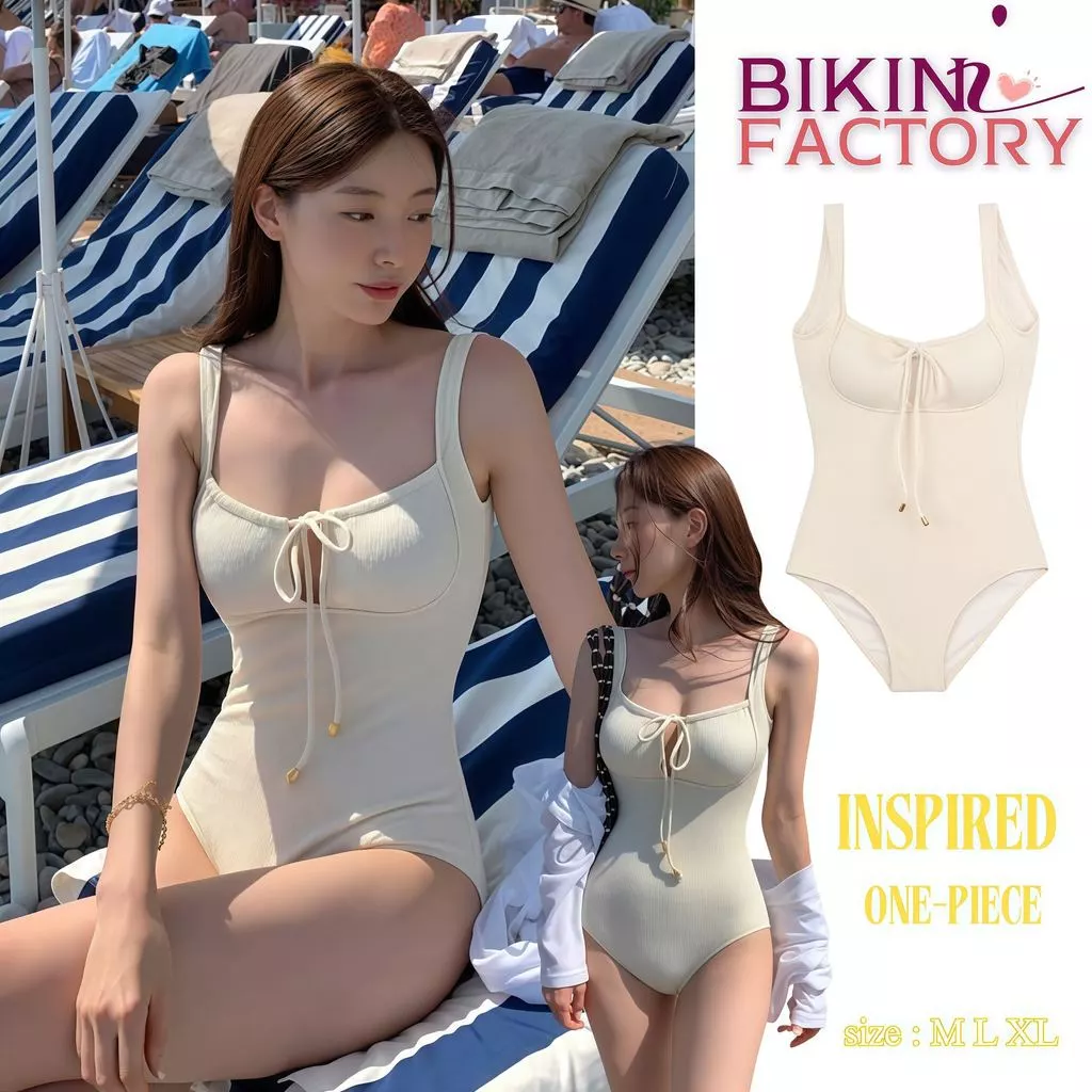 BIKINI FACTORY บิกินี่พร้อมส่ง ชุดว่ายน้ำบอดี้สูท ชุดว่ายน้ำวันพีช 💝 หน้าอกผูกเชือกได้ สไตล์เรียบหรู Y060