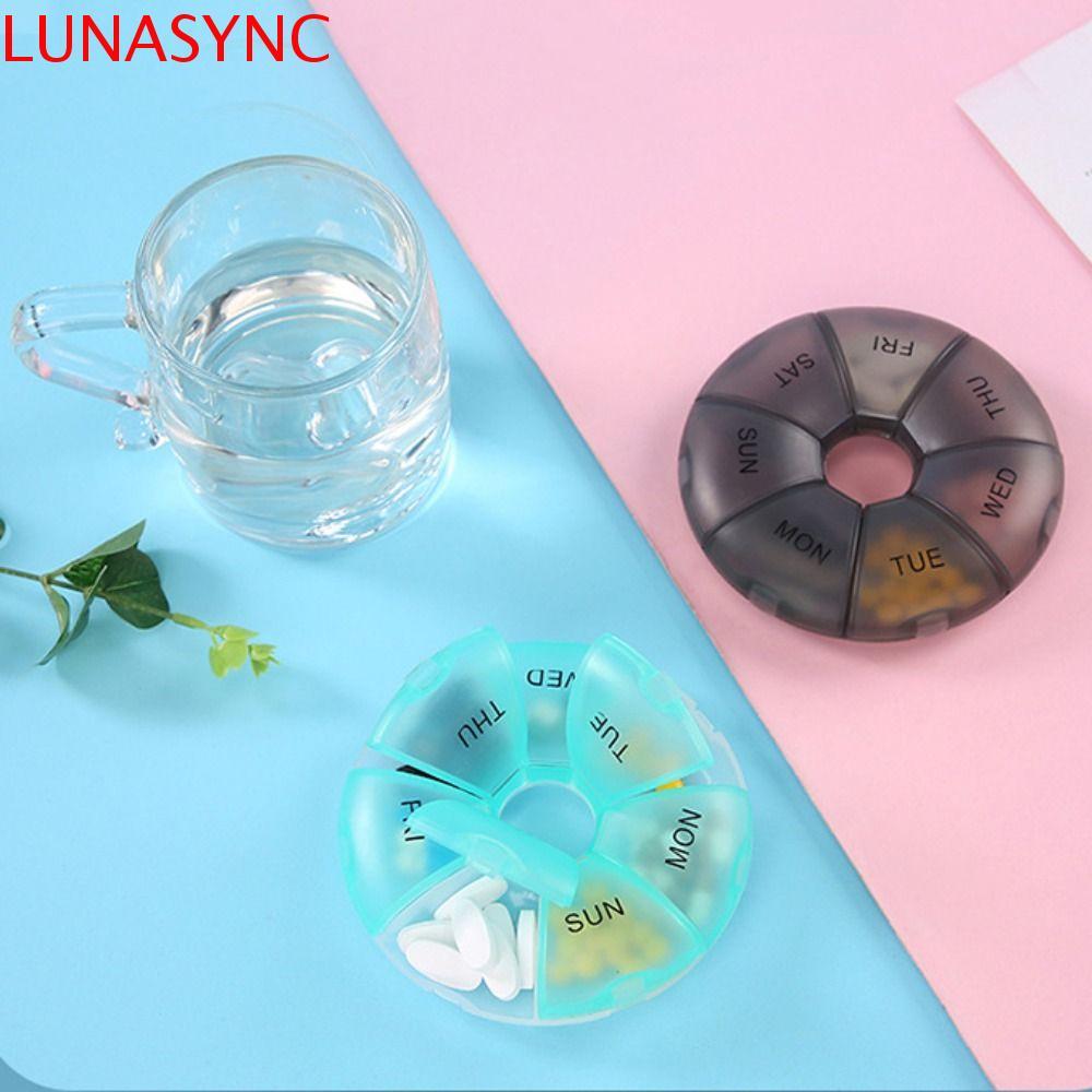 LUNASYNC กล่องยารายสัปดาห์, กันน้ําสะดวก Travel Pill Case, Pill Box Splitters 7 Day Weekly Colourful