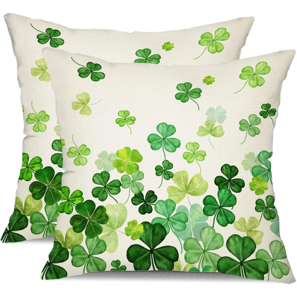 DFXSZ St Patricks Day หมอน 18x18 Happy Lucky Clovers ตกแต่งสําหรับโยนหมอนครอบคลุม St Patricks วันหมอ