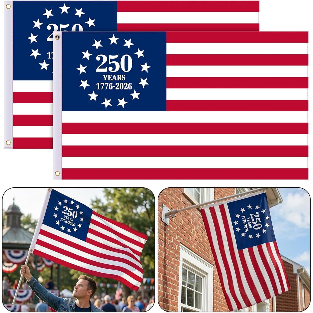 EBaokuup 2 ชิ้น USA 250th Anniversary Flag, 3 x 5 Ft 1776-2026 สหรัฐอเมริกา Patriotic Flag, Vintage 