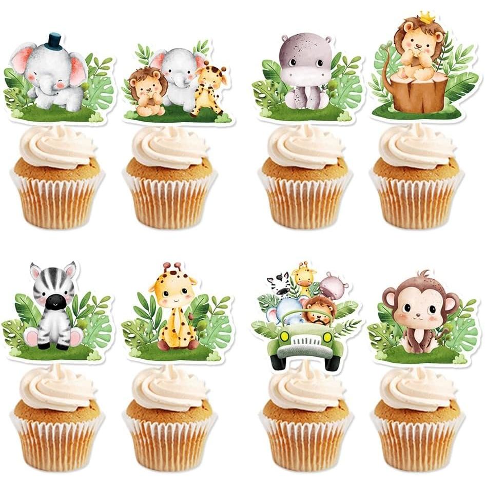 Safari Cupcake Toppers,24 ชิ้น Safari เค้ก Topper,Safari สัตว์ Cupcake Toppers,Safari เค้กตกแต่ง,Saf