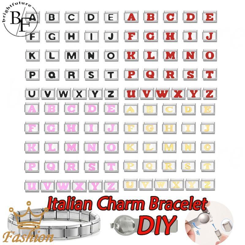 หลายสีตัวอักษรภาษาอังกฤษอิตาเลี่ยน Charm สร้อยข้อมือ Fit 9 มม.สร้อยข้อมือสแตนเลส DIY เครื่องประดับทําอุปกรณ์เสริม Retro บุคลิกภาพโมดูลสร้อยข้อมืออุปกรณ์เสริม