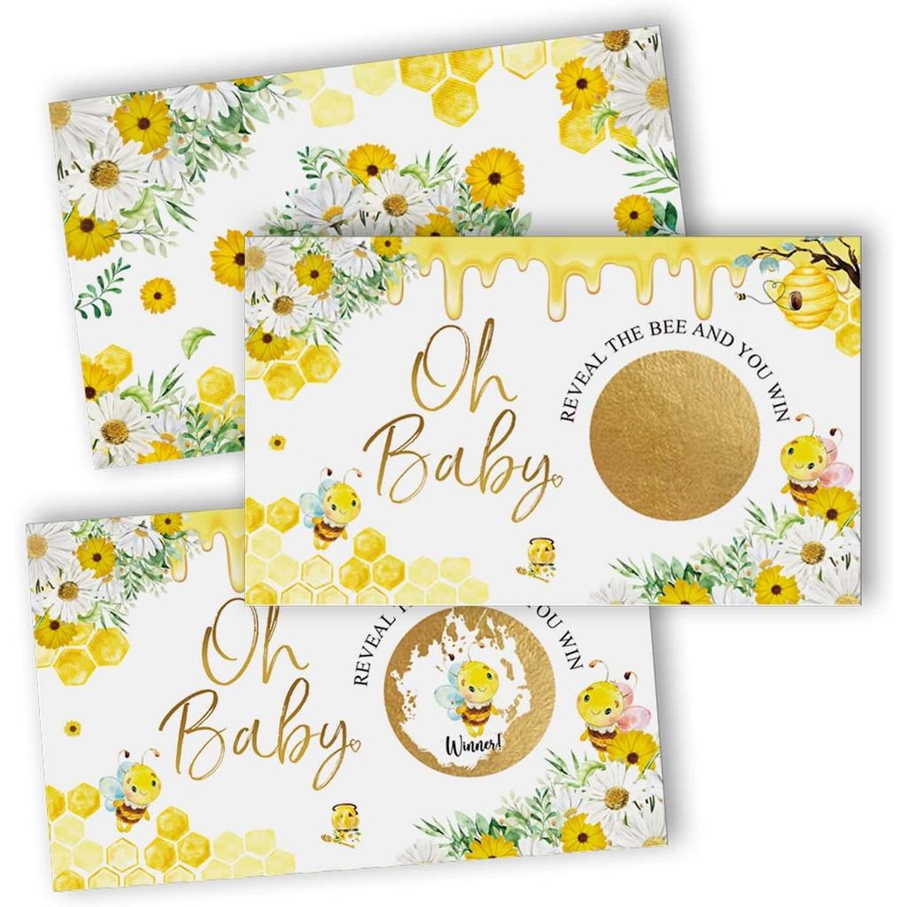 Skuhyyg 50 Pack Honey Bee Scratch Off Game - Bumble Bee Baby Shower Birthday Party กิจกรรมลอตเตอรีตั