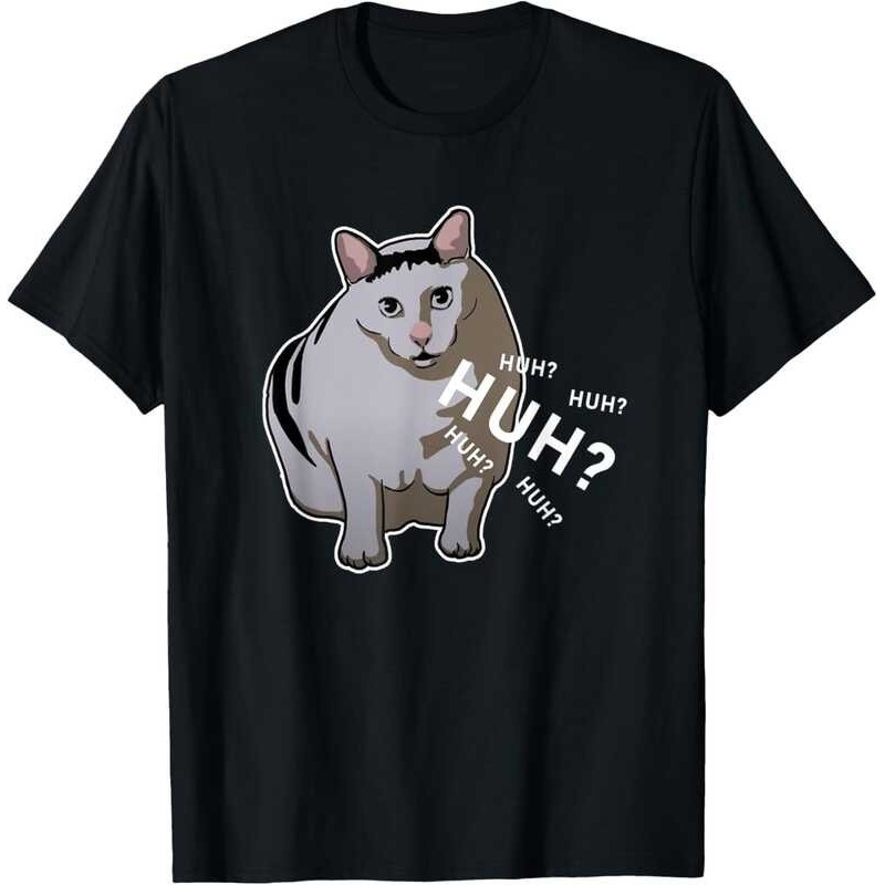 (เสื้อ zoo) เสื้อยืดคอกลมพิมพ์ลายผ้าฝ้าย Meme huh cat T-Shirt