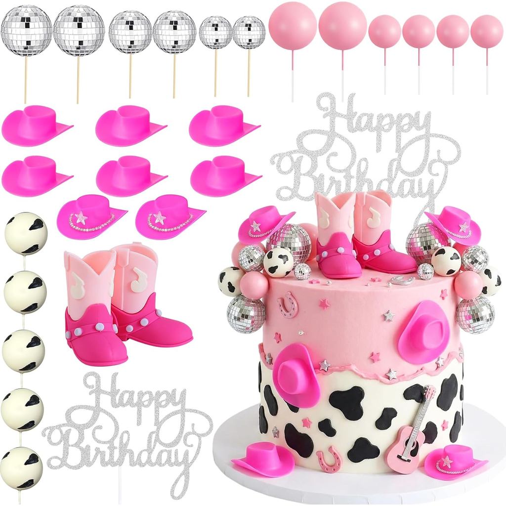 Knana 27 ชิ้น Cowgirl เค้ก Topper Disco Cowgirl Party เค้กตกแต่ง Cowgirl หมวก Cowgirl รองเท้าสําหรับ