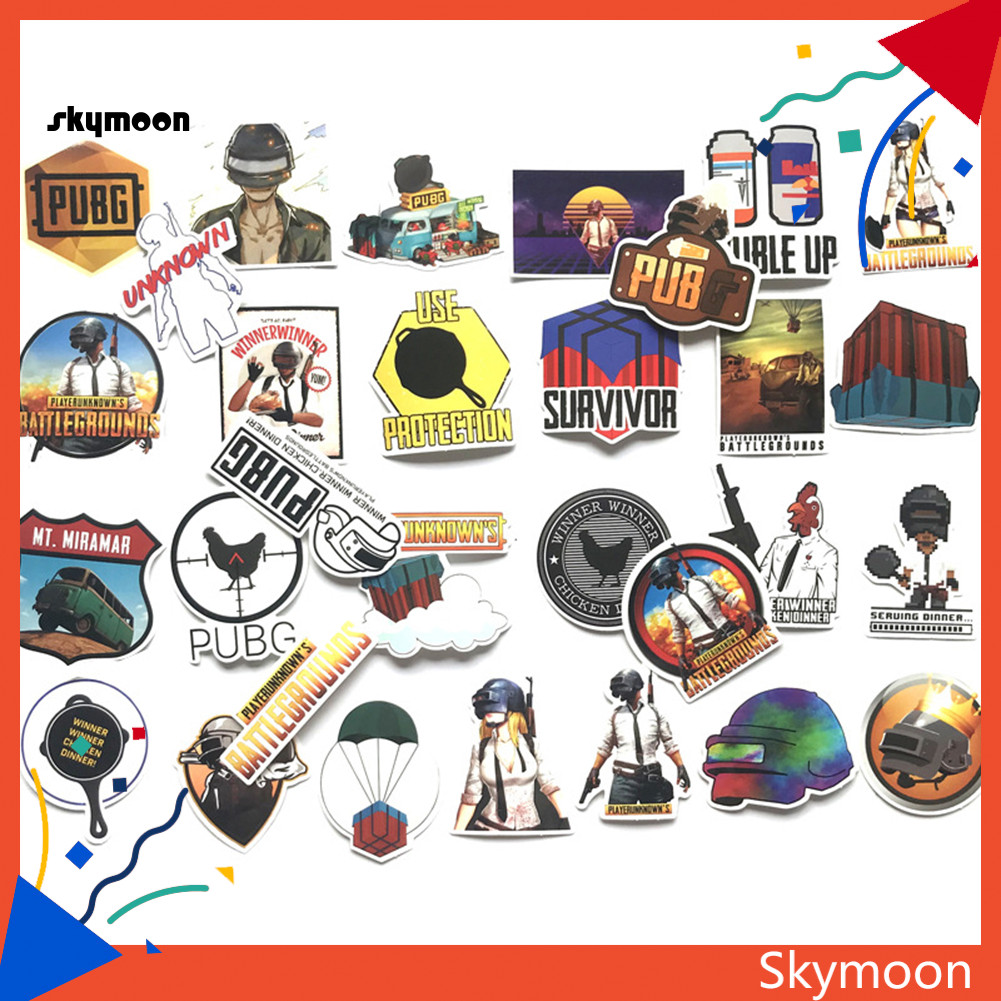 Skym* 29 ชิ้น PUBG Battlegrounds PVC กระเป๋ากันน้ําสเก็ตบอร์ดรถ Graffiti สติกเกอร์