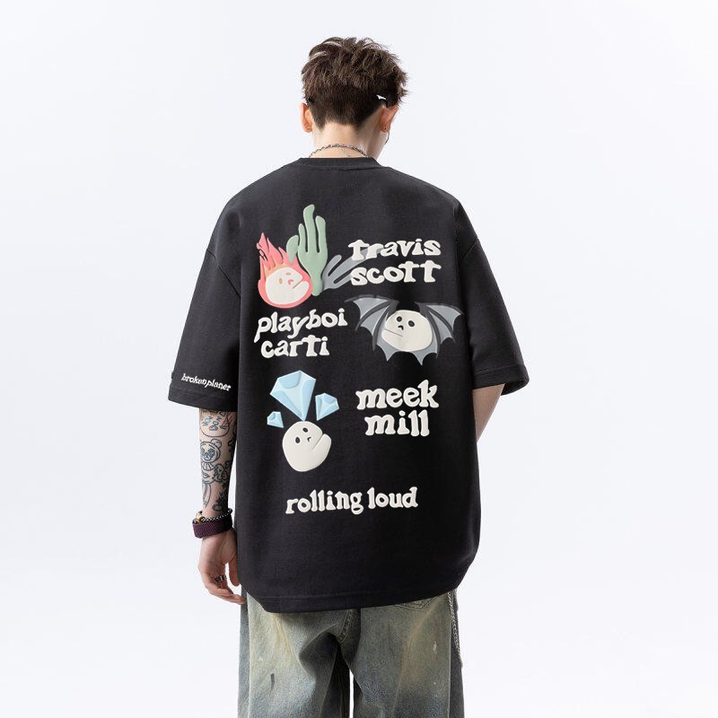 VHOX Broken planet New Broken Planet Foam Print Summer Loose Casual Short Sleeve for Men and Women T