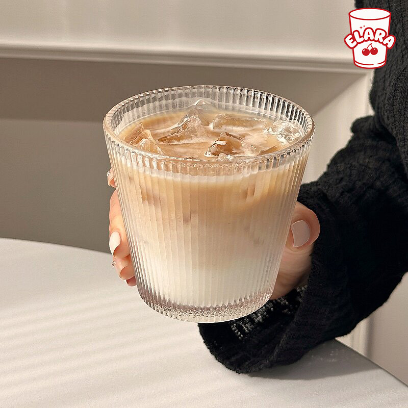 แก้วใสลายวินเทจ 328ml พร้อมหูจับ | แก้วกาแฟ/ชา/น้ำผลไม้ | ดีไซน์หรู สไตล์คาเฟ่ ใช้ได้ทั้งร้อน-เย็น