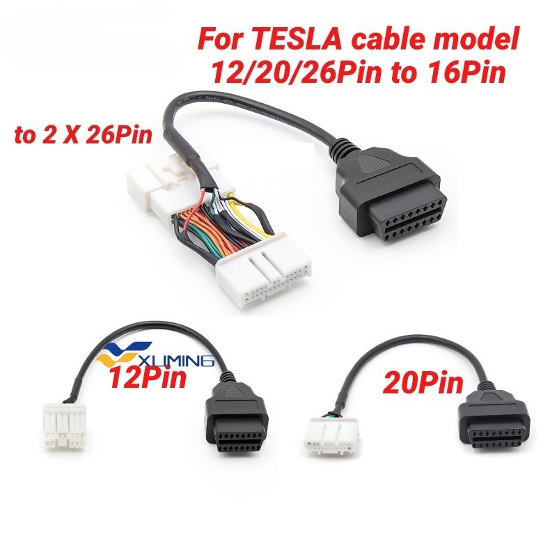 JINSHIXIAN สําหรับ Tesla 12 & 20 & 26 Pin Connector to OBDII 16 Pin อะแดปเตอร์ OBD2 สายเชื่อมต่อรุ่น 3 รุ่น YSX OBD 2 เครื่องมือวินิจฉัยอะแดปเตอร์อัตโนมัติ