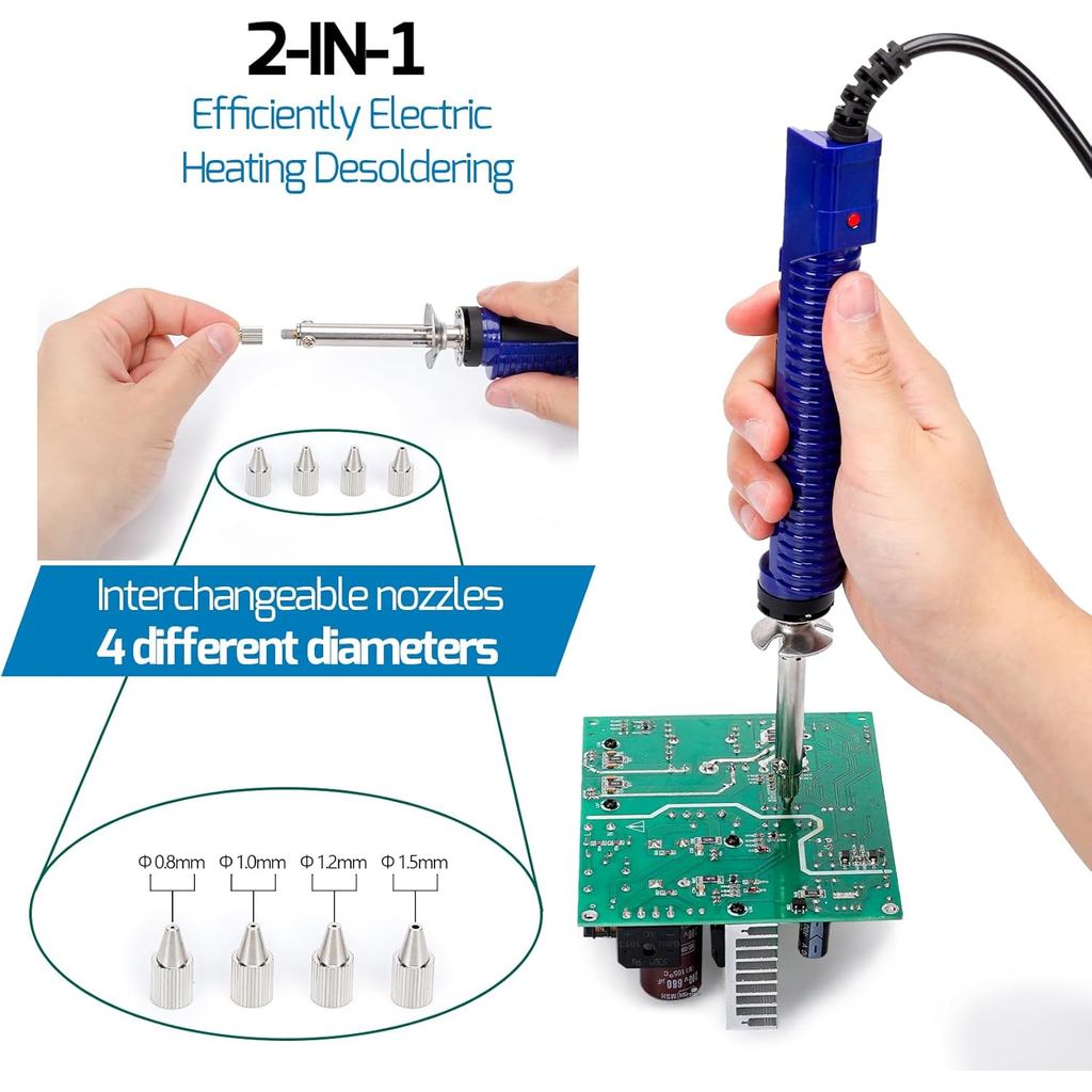WEP 929D-V 2 IN 1 Desoldering Iron ไฟฟ้า Solder Sucker 5 หัวฉีด 0.8/1.0/1.2/1.5 มม.ชุดเครื่องมือบัดก
