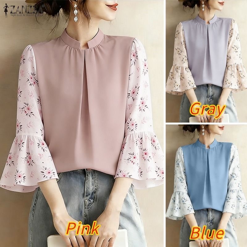 ZANZEA เสื้อเบลาส์ลายดอกไม้สำหรับปาร์ตี้ สไตล์ลำลองสำหรับผู้หญิง ราคา ถูกที่สุด ดีลบีเคเค แกลเลอรีภาพที่ 3