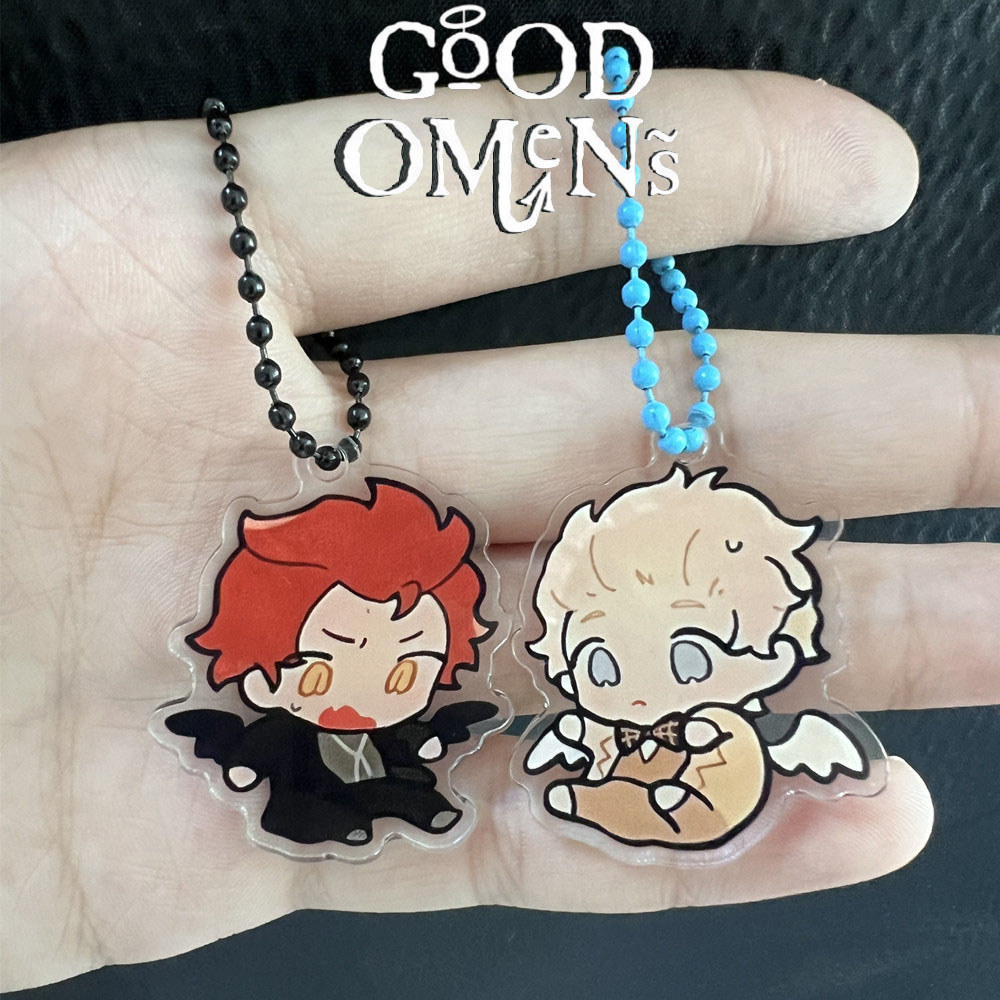 TV Series Good Omens CA Aziraphale Crowley คอสเพลย์พวงกุญแจอะคริลิคพวงกุญแจ 2 ชิ้น/เซ็ต Key Chain กร