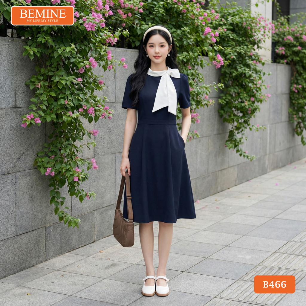 BEMINE ชุดเดรสดีไซน์เยอรมันโบราณมีโบว์ยาว เหมาะสําหรับทํางาน-B555
