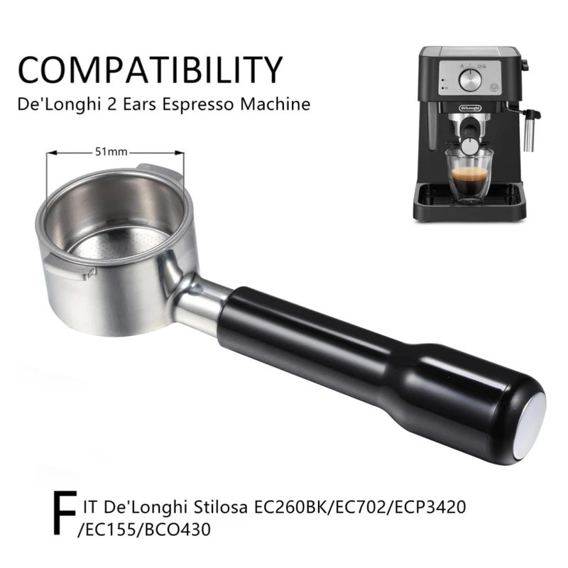 51mm Bottomless Portafilter 2 หูสําหรับ Delonghi ECP3420/EC155/BCO430/EC260, Espresso Portafilter อะ