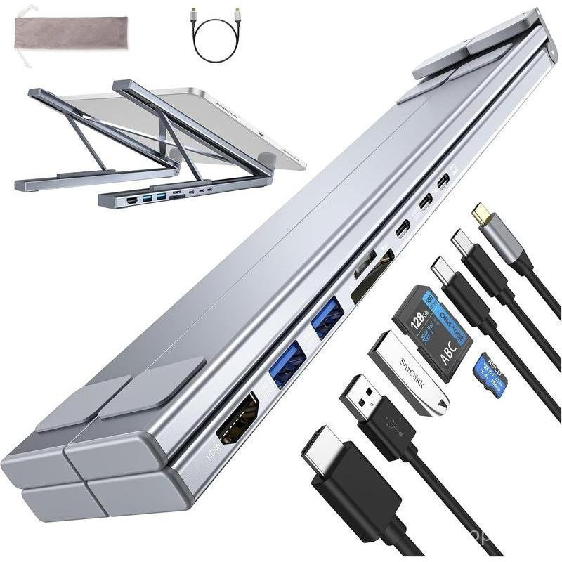 Mukiya USB C ขาตั้งแล็ปท็อปพร้อม Docking Station, 7 in 1 USB C Hub พร้อม 4K HDMI, 3xUSB C, 2xUSB A, 