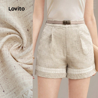 Lovito  กางเกงขาสั้นลําลองสีเทาอ่อนสําหรับผู้หญิงฤดูใบไม้ผลิ…