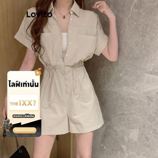 (LIVE STREAM SALE) Lovito จั๊มสูทผู้หญิง มีซิป สีพื้น สไตล์ล…