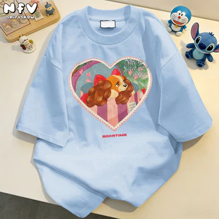 (จัดส่งตลอด 24 ชั่วโมง) NFV เสื้อยืดเกาหลี แขนสั้น นุ่ม ใส่สบาย ลายลูกสุนัขหัวใจ YG507