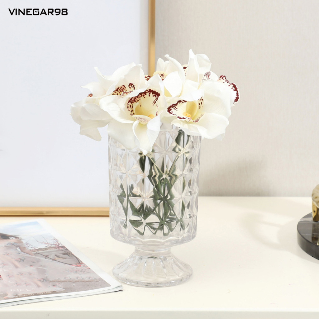 VINE Faux Orchid พืชประดิษฐ์ Cymbidium Orchid 4 Bundles Real Touch Phalaenopsis Orchid ดอกไม้ปลอม Or