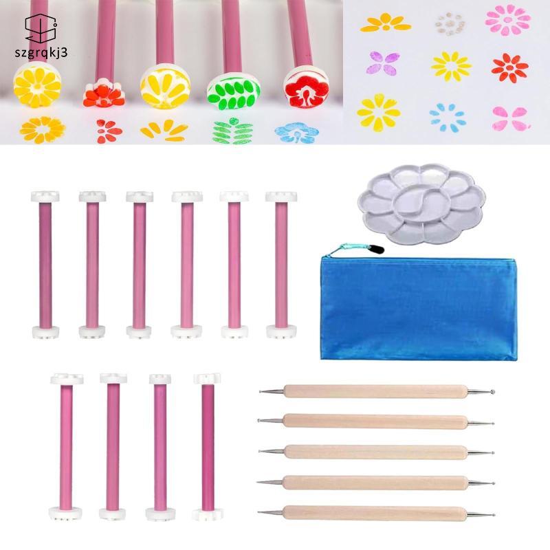 [szgrqkj3] เครื่องมือกลีบดอกไม้สําหรับ Dot Painting Dotting เครื่องมือสําหรับ Glass Rocks ลายนูน