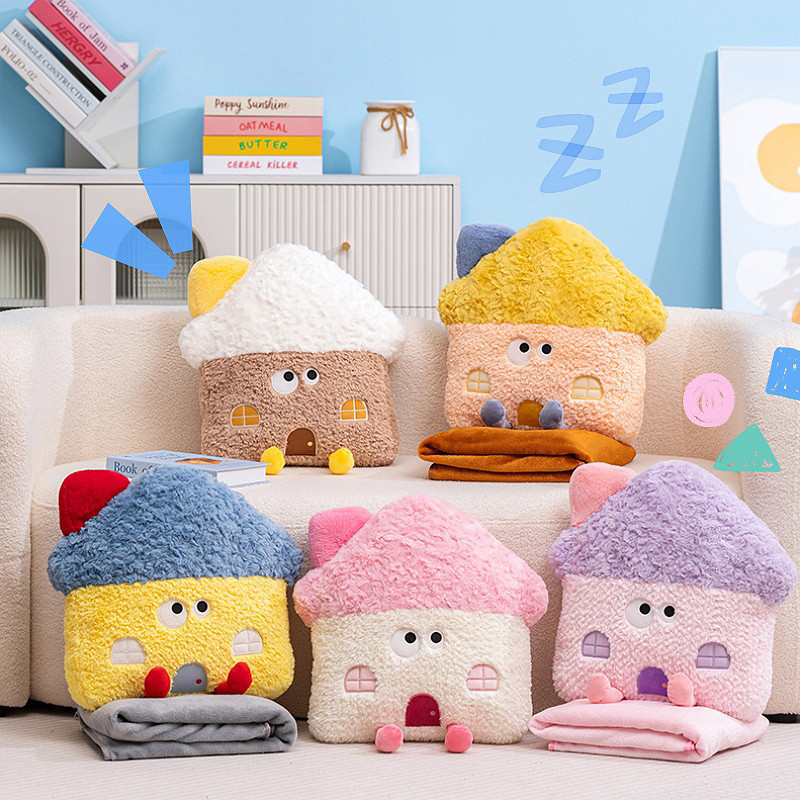 Cartoon House Pillow and Blanket Two-in-One Pillow Home Leisure Cushion Car Decoration Plush Pillow 