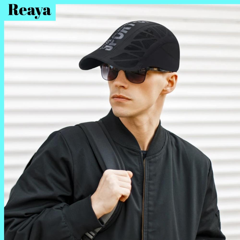 REAYA Men Quick Dry Hat, Newsboy Flat Golf Driving Cycling Sports Ivy Summer Baseball Caps, Fashion Breathable Letter Print Mesh Sunhat