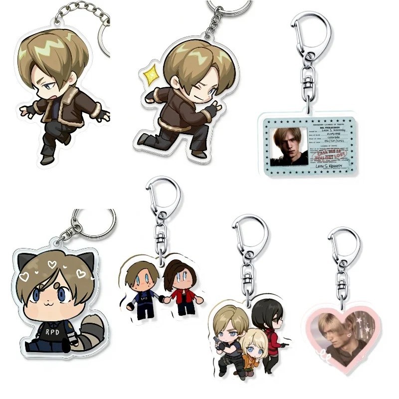 Resident Evil 4 Leon Kennedy Chibi พวงกุญแจไมก้าอะคริลิคสําหรับตกแต่งกระเป๋าเป้ กระเป๋าถือ เกม Standee รุ่น RE4 Remake ของขวัญ