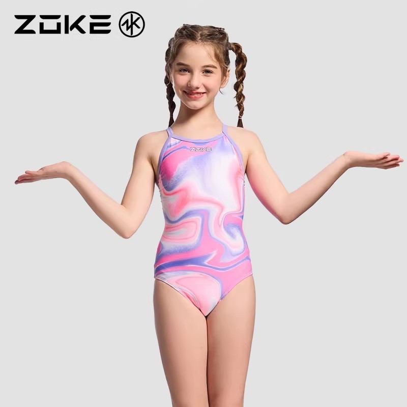 ชุดว่ายน้ําแข่ง Zoke Girls One Piece ดีไซน์สามเหลี่ยม แห้งเร็ว