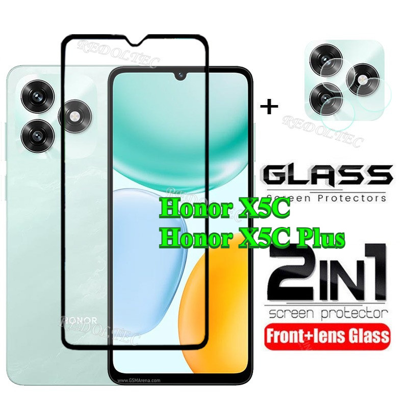 Honor X5C/X5C Plus ฟิล์มกระจกนิรภัย 2 in 1 + ตัวป้องกันเลนส์กล้องคลุมเต็มจอ กาวเต็ม รองรับรุ่นที่ระบุ