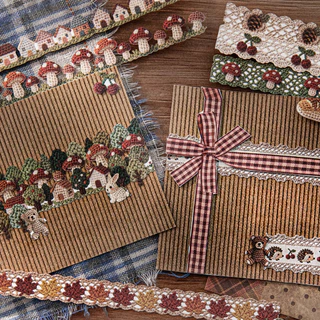 QOUZMO [Handcrafted Crocheted Collection] ชุดสติ๊กเกอร์แถบยาวแฮนด์เมดย้อนยุค | 20แผ่น/แพ็คสติกเกอร์กระดาษพื้นผิวสําหรับวารสารสมุดภาพ ทําเอง ตกแต่ง