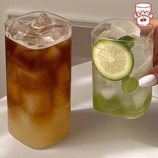 แก้วน้ำใสทรงเหลี่ยมมุมมน สไตล์มินิมอล แก้วกาแฟ/น้ำผลไม้ ดีไซน์เก๋ สำหรับคาเฟ่ ถ่ายรูปสวย 270ml / 400ml / 500ml / 590ml