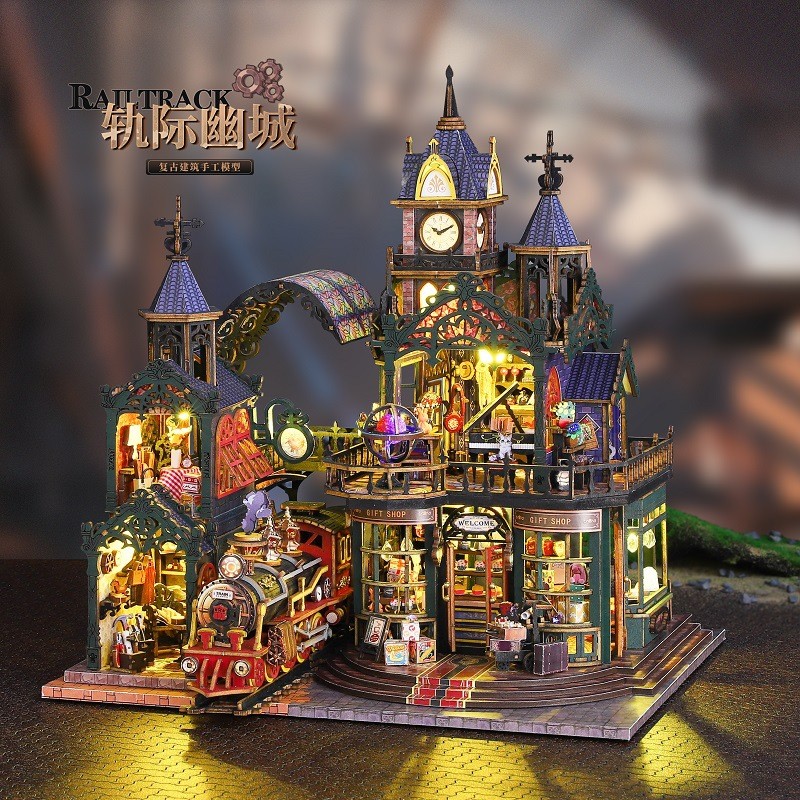 Jiate diy Hut Tracks UCity diy Hut Bookend ของเล่นรุ่นมือประกอบ DIY Hut DIY Bookend