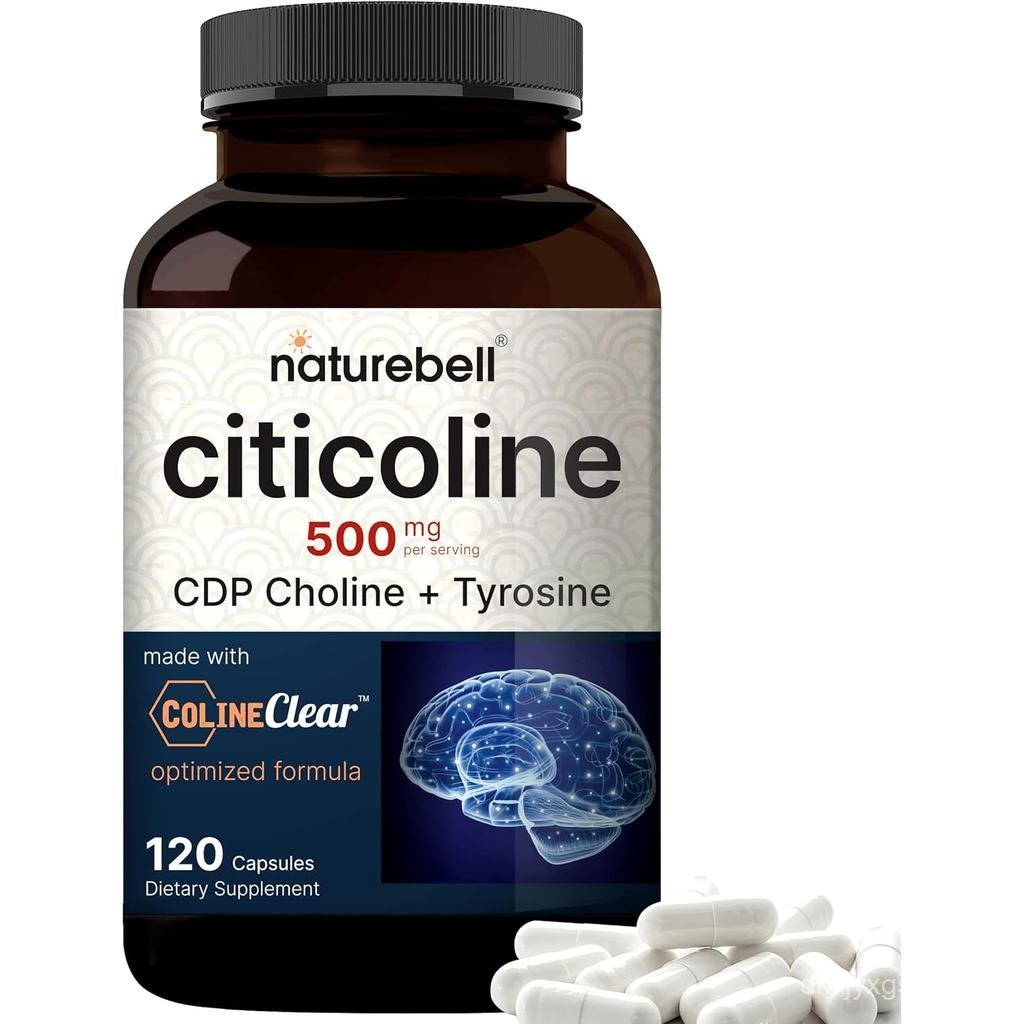 NatureBell อาหารเสริม Cicoline, CDP Choline, Cicoline 500mg Plus Tyrosine 50mg, Dosage Optimized, 120 แคปซูล, สูตร 2 in 1, อาหารเสริมสมองแอ็คชั่นคู่, Non-G