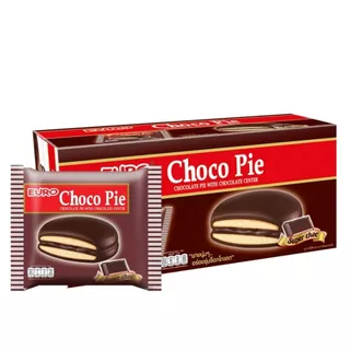Euro Choco Pie ยูโร่ ช็อกโกพาย ขนมพายสอดไส้ ไส้ครีม ไส้ช็อกโกแลต ยกกล่อง 12ชิ้น