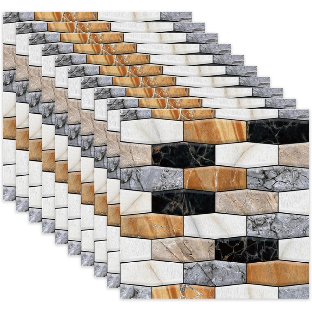 12 "x12" Peel and Stick Tile Backsplash, 10-Sheet Self กาว 3D สติกเกอร์กระเบื้องหินอ่อนสําหรับตกแต่ง