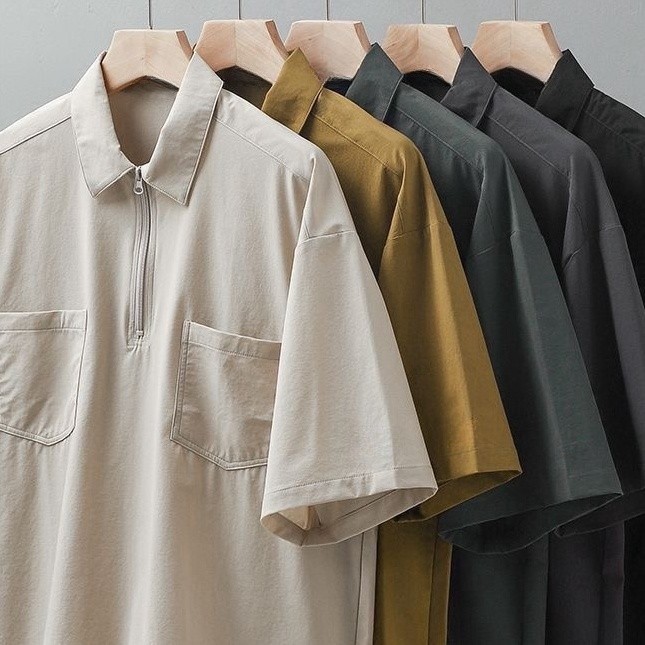 เสื้อโปโลผู้ชายคอปก ทรงหลวม ใส่สบาย สไตล์มินิมอลยอดนิยม