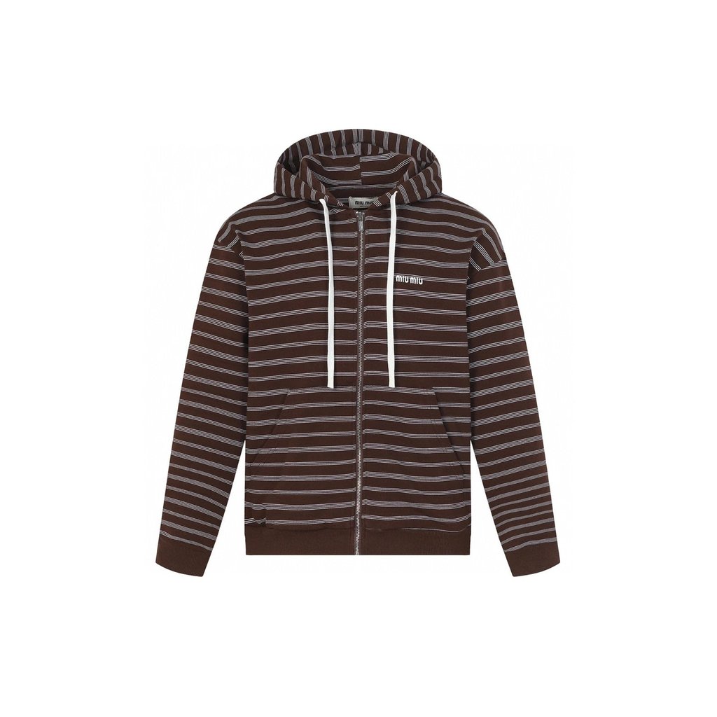 MiuMi 25SS แจ็คเก็ตซิปมีฮู้ด ออกแบบใหม่พร้อมปักโลโก้