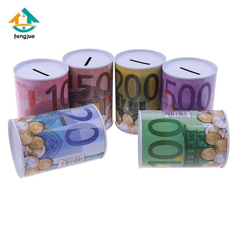 Fengjue Euro Dollar Money Box ปลอดภัยกระบอก Piggy Bank Bank สําหรับเหรียญกล่องฝากเงิน TH
