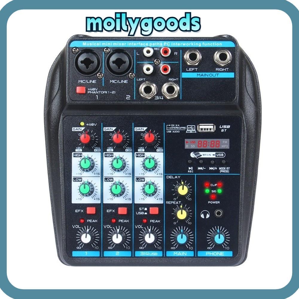 MOILYHD Audio Mixer, Monitor Karaoke System พร้อม 48V Phantom Power DJ Console Mixer, ทนทาน 4 Channe