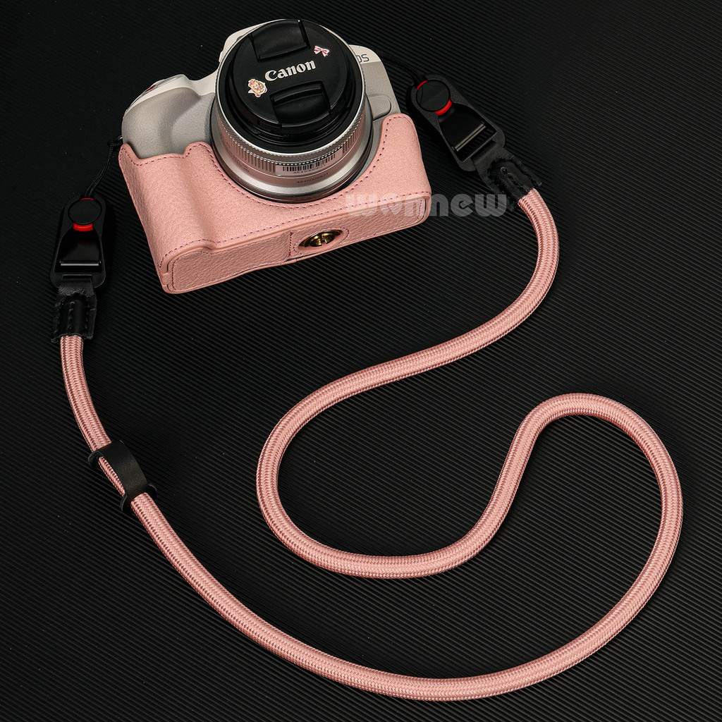 R50 ปลอกหนัง PU สําหรับ Canon EOS R50 R100 กระเป๋าครึ่งฝาครอบกล้องสายคล้องคอ Quick Release สายคล้องไหล่ข้อมือรอบเชือก