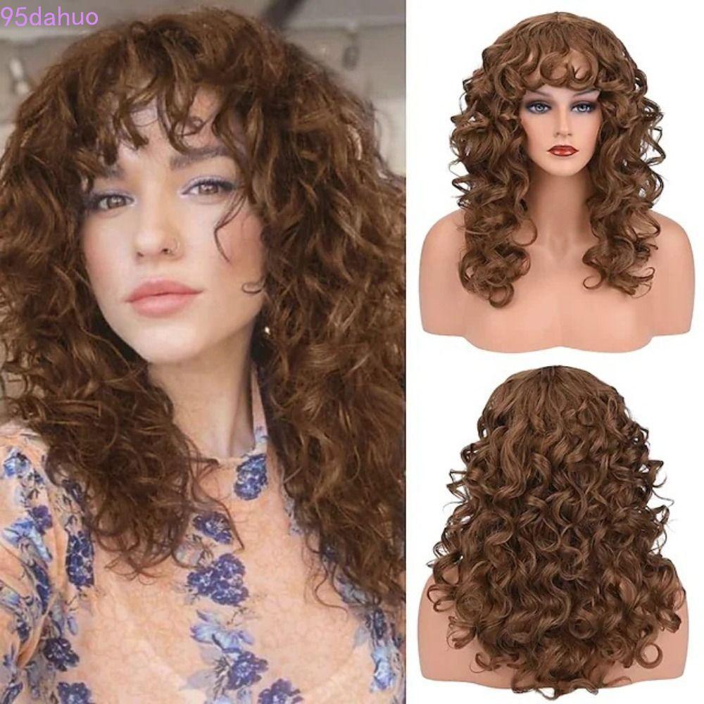 วิกผมสังเคราะห์สีแทน ยาวหยิก พร้อมบัง ทนความร้อน สินค้าคุณภาพสูงสำหรับสุภาพสตรีและสาวๆ