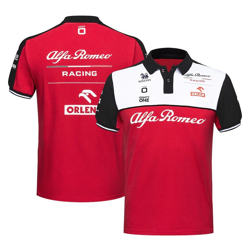 2025F1 Racing Jersey+Alpha Romeo Racing F1 Jersey + ผู้ชายผู้หญิงฤดูร้อนแขนสั้นเสื้อโปโล