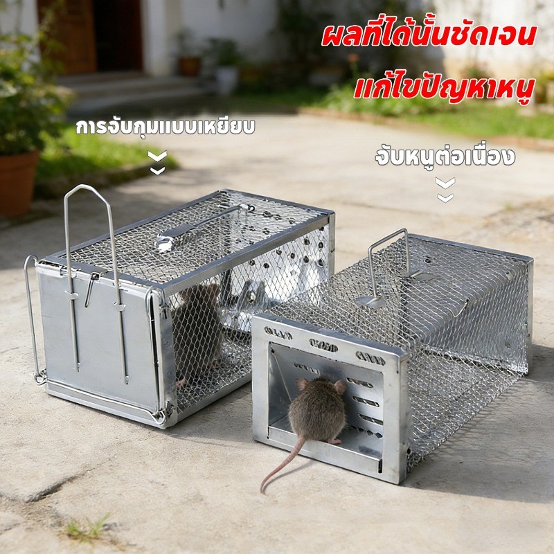 กรงกับดักหนู กรงดักหนูสปริงคุณภาพสูง วัสดุโลหะที่แข็งแรงสามารถรีไซเคิลได้ กรงดักหนูสปริง2ตัวโครงหนา
